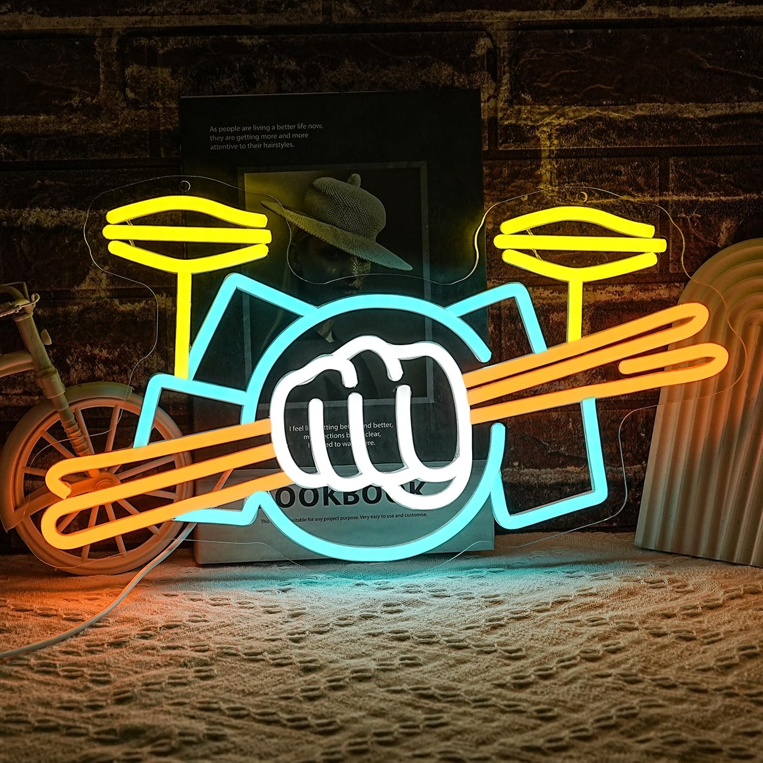 Drum Set Neon Sign USB Powered - Musical Instrument Sounds recension och pris