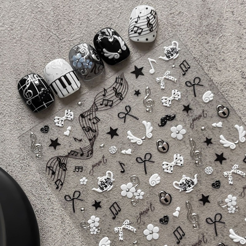 Black White Piano Note Nail St - Musical Instrument Painting recension och pris